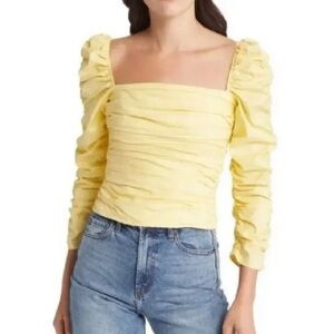 Reformation Joi Ruched Stretch Organic Cotton Top in Zest Yellow Size 4 EUC